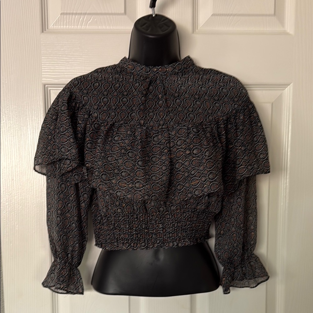 Zara Autumn Ruffled Smocked Crop Blouse